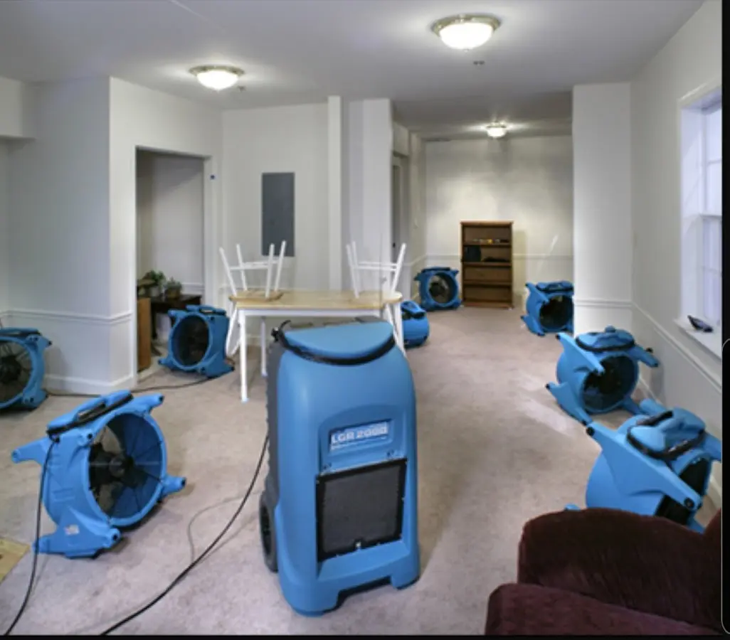 Air movers and dehumidifier setup for Water Damage Restoration in Round Lake